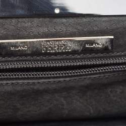 Gianfranco Ferre Brown/Black Fur Charm Frame Satchel