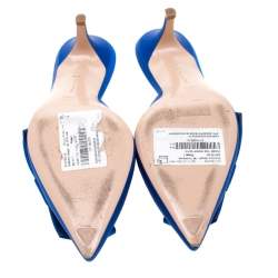 Pre Owned Gianvito Rossi Blue Satin Kyoto Bow Pointed Toe Slip On Mules Size 37.5