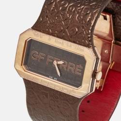 Pre Owned GF Ferre Brown Rose Gold Plated Stainless Steel Leather 9049L Women's Wristwatch 41 mm 