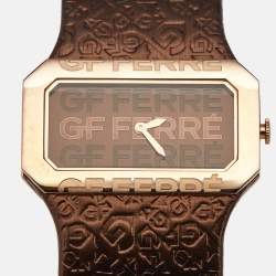 Pre Owned GF Ferre Brown Rose Gold Plated Stainless Steel Leather 9049L Women's Wristwatch 41 mm 