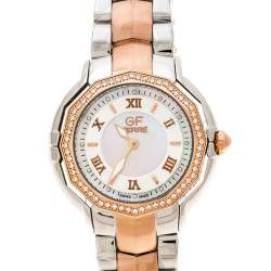 Pre Owned Gianfranco Ferre Mother of Pearl Two-Tone Stainless Steel Women's Wristwatch 33 mm