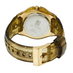 Pre Owned Gianfranco Ferre Yellow Gold Plated Stainless Steel Rubber Diamond GF.9024J Women's Wristwatch 45 mm