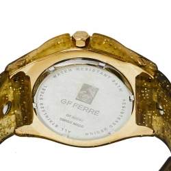 Pre Owned Gianfranco Ferre Yellow Gold Plated Stainless Steel Rubber Diamond GF.9024J Women's Wristwatch 45 mm
