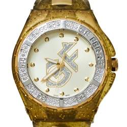 Pre Owned Gianfranco Ferre Yellow Gold Plated Stainless Steel Rubber Diamond GF.9024J Women's Wristwatch 45 mm