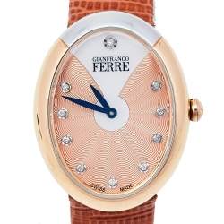 Pre Owned Gianfranco Ferre Two-Tone Stainless Steel Leather Diamond Collection Women's Wristwatch 29 mm