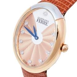 Pre Owned Gianfranco Ferre Two-Tone Stainless Steel Leather Diamond Collection Women's Wristwatch 29 mm