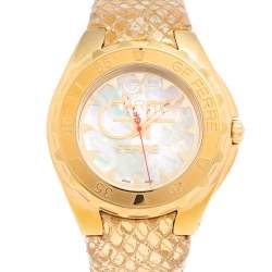 Gianfranco Ferre Mother of Pearl Gold Plated Stainless Steel Leather 9062J Women's Wristwatch 44 mm