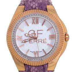 GF Ferre White Rose Gold Plated Stainless Steel Leather 9079J Women's Wristwatch 45 mm