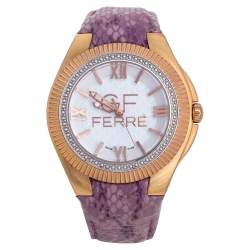 GF Ferre White Rose Gold Plated Stainless Steel Leather 9079J Women's Wristwatch 45 mm