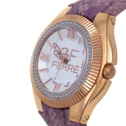 GF Ferre White Rose Gold Plated Stainless Steel Leather 9079J Women's Wristwatch 45 mm