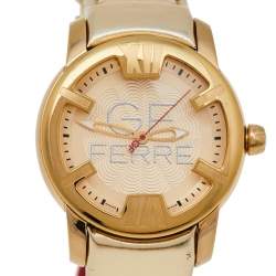 Pre Owned GF Ferre Champagne Gold Plated Stainless Steel Leather 9065B Women's Wristwatch 42 mm