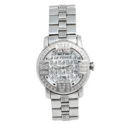 Pre Owned GF Ferre Silver Stainless Steel Diamond 9025L Women's Wristwatch 34 mm