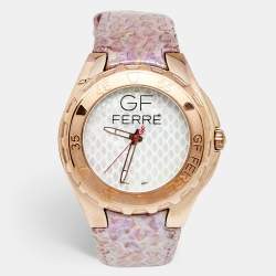 GF Ferre Mother of Pearl Gold Plated Stainless Steel Leather 9062J Women's Wristwatch 43 mm