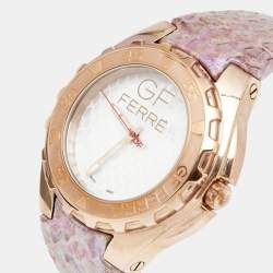 GF Ferre Mother of Pearl Gold Plated Stainless Steel Leather 9062J Women's Wristwatch 43 mm