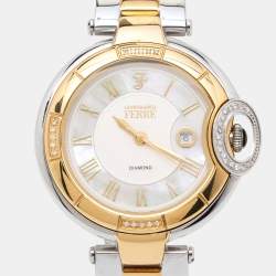 Pre Owned Gianfranco Ferre Mother of Pearl Two Tone Stainless Steel Diamond Collection Women's Wristwatch 35 mm