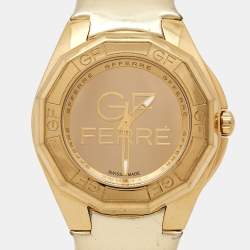 GF Ferre Champagne Gold Plated Stainless Steel Leather 9074J Women's Wristwatch 44 mm