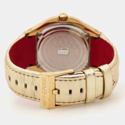 GF Ferre Champagne Gold Plated Stainless Steel Leather 9074J Women's Wristwatch 44 mm