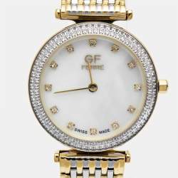 Pre Owned GF Ferre Mother Of Pearl Crystal Embellished Two-Tone Stainless Steel GPGP7440.1.2 Women's Wristwatch 31.50 mm