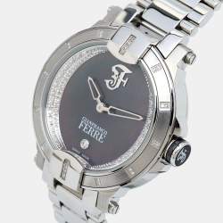 Pre Owned Gianfranco Ferre Black Mother of Pearl Stainless Steel Diamond Collection GF-L-13045 Women's Wristwatch 38 mm