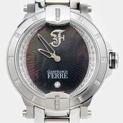 Pre Owned Gianfranco Ferre Black Mother of Pearl Stainless Steel Diamond Collection GF-L-13045 Women's Wristwatch 38 mm
