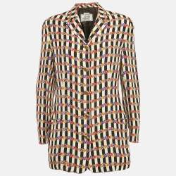 Gianni Versace Multicolor Floral and Stripe Print Silk Blazer M