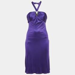 Gianni Versace Purple Jersey Pleated Midi Dress M