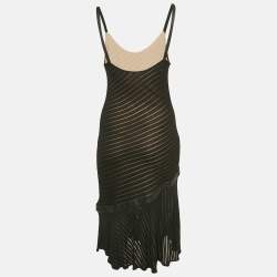 Gianni Versace Couture Black Pattered Knit Leather Trim Short Dress M 
