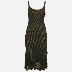 Gianni Versace Couture Black Pattered Knit Leather Trim Short Dress M 