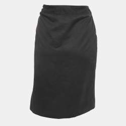 Pre Owned Gianni Versace Black Embroidered Trim Silk Blend Pencil Skirt L