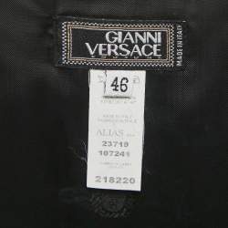 Pre Owned Gianni Versace Black Embroidered Trim Silk Blend Pencil Skirt L