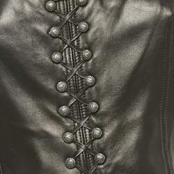 Pre Owned Gianni Versace Vintage Black Leather Lace Up Corset Top M