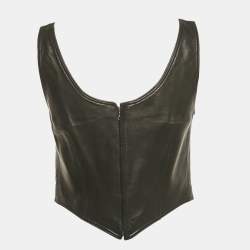 Pre Owned Gianni Versace Vintage Black Leather Lace Up Corset Top M