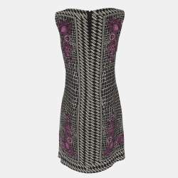 Pre Owned Gianni Versace Monochrome/Purple Animal Print Satin Medusa Sleeveless Mini Dress L