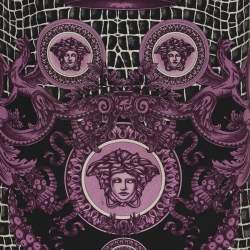 Pre Owned Gianni Versace Monochrome/Purple Animal Print Satin Medusa Sleeveless Mini Dress L