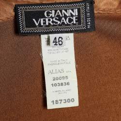مملوكة مسبقًا Gianni Versace Brown Knit Leather Collar Detail Top L