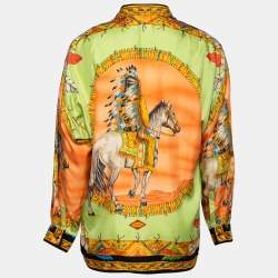 Pre Owned Gianni Versace Vintage Multicolor Printed Silk Button Front Shirt L