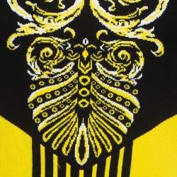 Pre Owned Gianni Versace BlackYellow Patterned Stretch Knit Bodycon Dress L