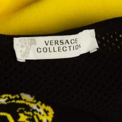 Pre Owned Gianni Versace BlackYellow Patterned Stretch Knit Bodycon Dress L