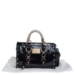 Pre Owned Versace Black Quilted Patent Leather Snap Out Of It Satchel