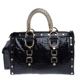Pre Owned Versace Black Quilted Patent Leather Snap Out Of It Satchel