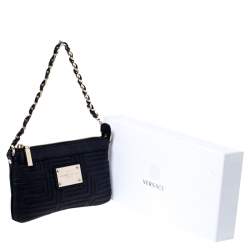 Pre Owned Versace Black Quilted Zip Clutch