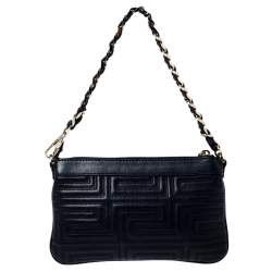 Pre Owned Versace Black Quilted Zip Clutch