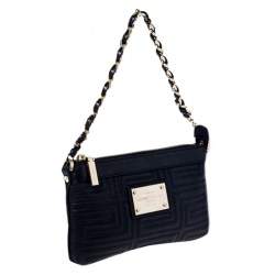 Pre Owned Versace Black Quilted Zip Clutch