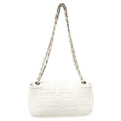 Pre Owned Versace White Patent Leather Flap Shoulder Bag