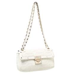 Pre Owned Versace White Patent Leather Flap Shoulder Bag