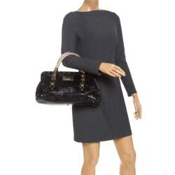 Pre Owned Gianni Versace Black Leather Snap Out Of It Satchel