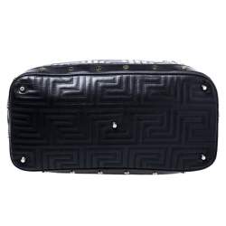 Pre Owned Versace Black Quilted Leather Sided Zip Tote