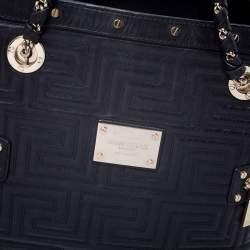 Pre Owned Versace Black Quilted Leather Sided Zip Tote