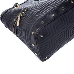 Pre Owned Versace Black Quilted Leather Sided Zip Tote