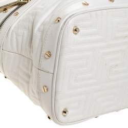 Pre Owned Versace White Quilted Leather Sided Zip Tote